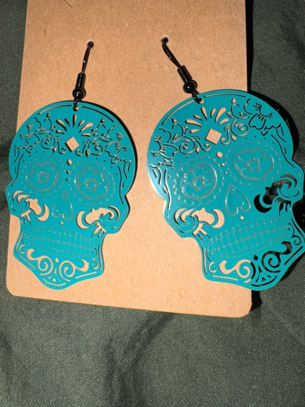 Turquoise Sugar Skull Dangle Earrings
